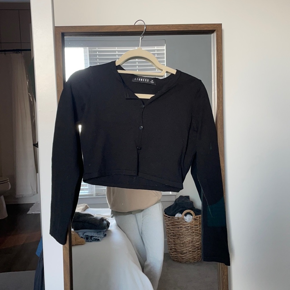Princess Polly Black Crop Button Down Sweater XS